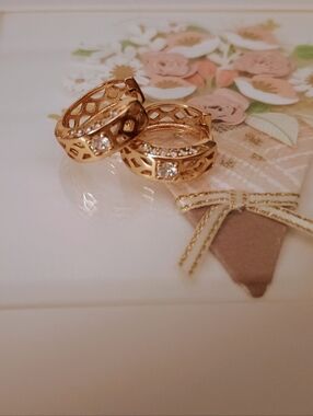 Gold Filigree Hoop Earrings with Clear Crystal Accents